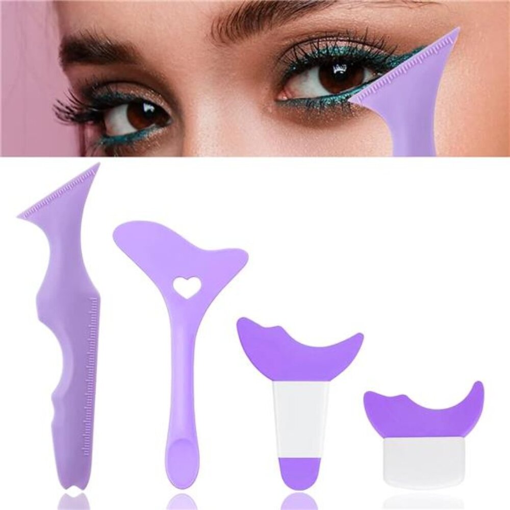4Pcs Eyeliner Stencils Reusable Silicone Eyeliner guard（Purple）